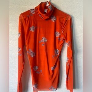 GANNI printed orange mesh rollneck